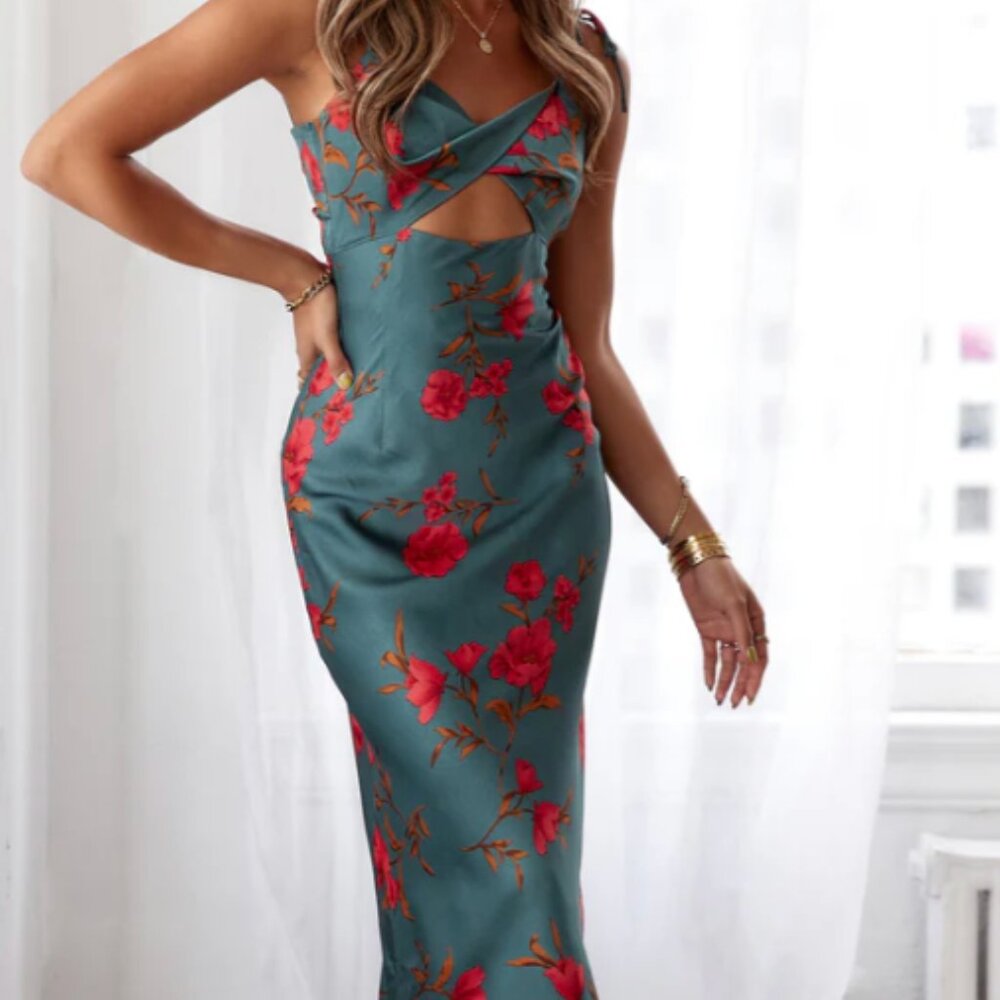 Green Floral Midi Dress